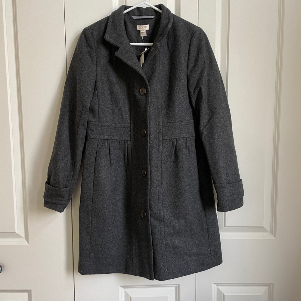 NWT J. Crew factory lady wool blend skirted dress coat in dark grey